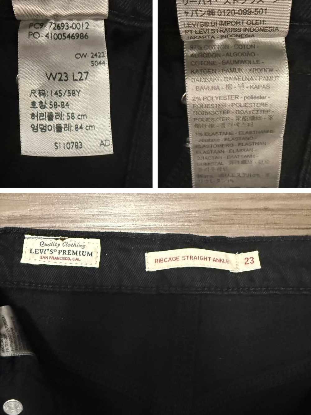 Levi’s Premium Ribcage Straight Ankle Jeans 23 Black Sprout Big E $110 - Picture 11 of 11